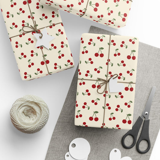 Cherry Pattern Wrapping Paper - Retro Red Cherry Gift Wrap for Birthdays & Holidays