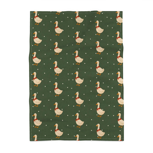 Tea Towel – Country Geese on Forest Green