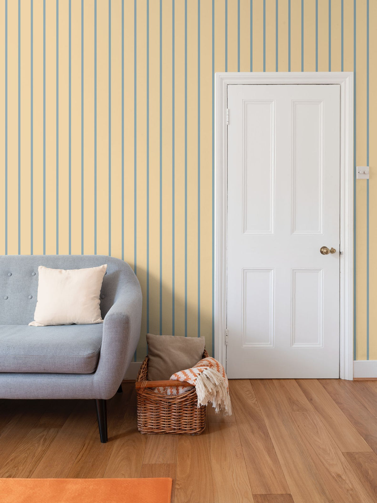 Soft Sand and Blue Striped Wallpaper