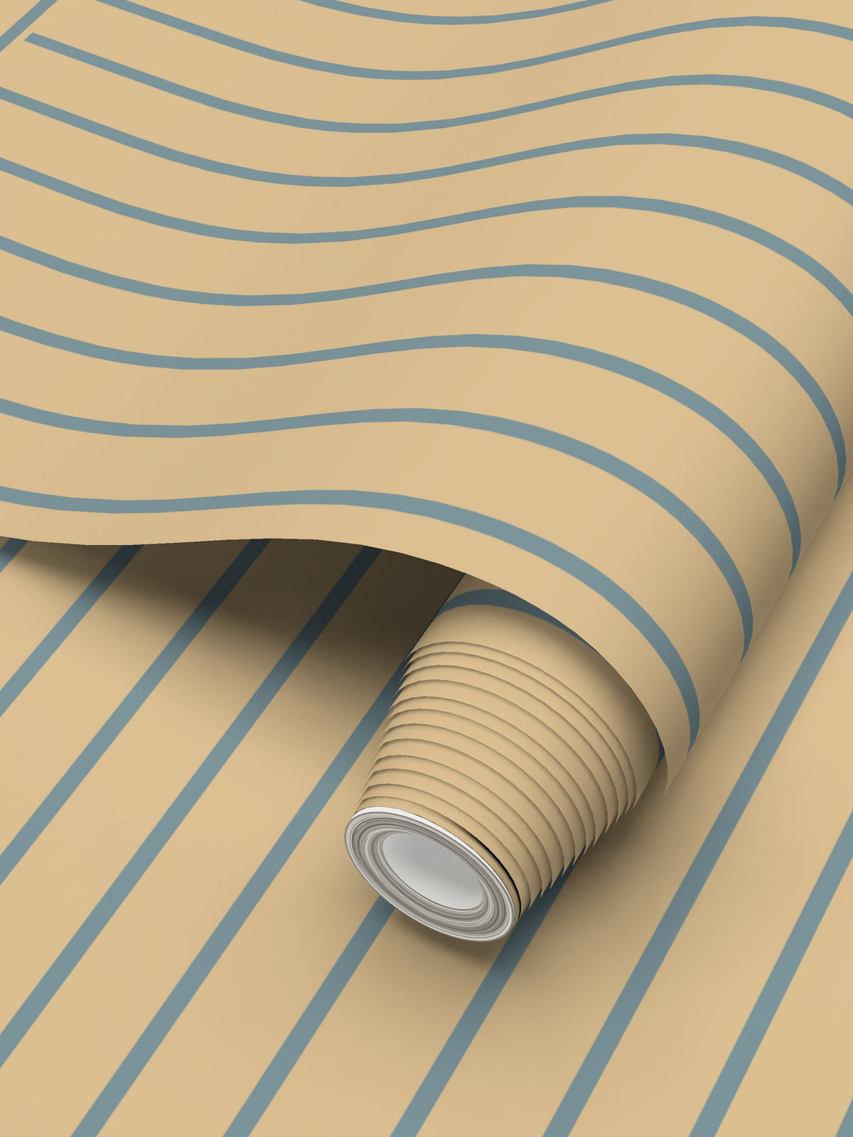 Soft Sand and Blue Striped Wallpaper