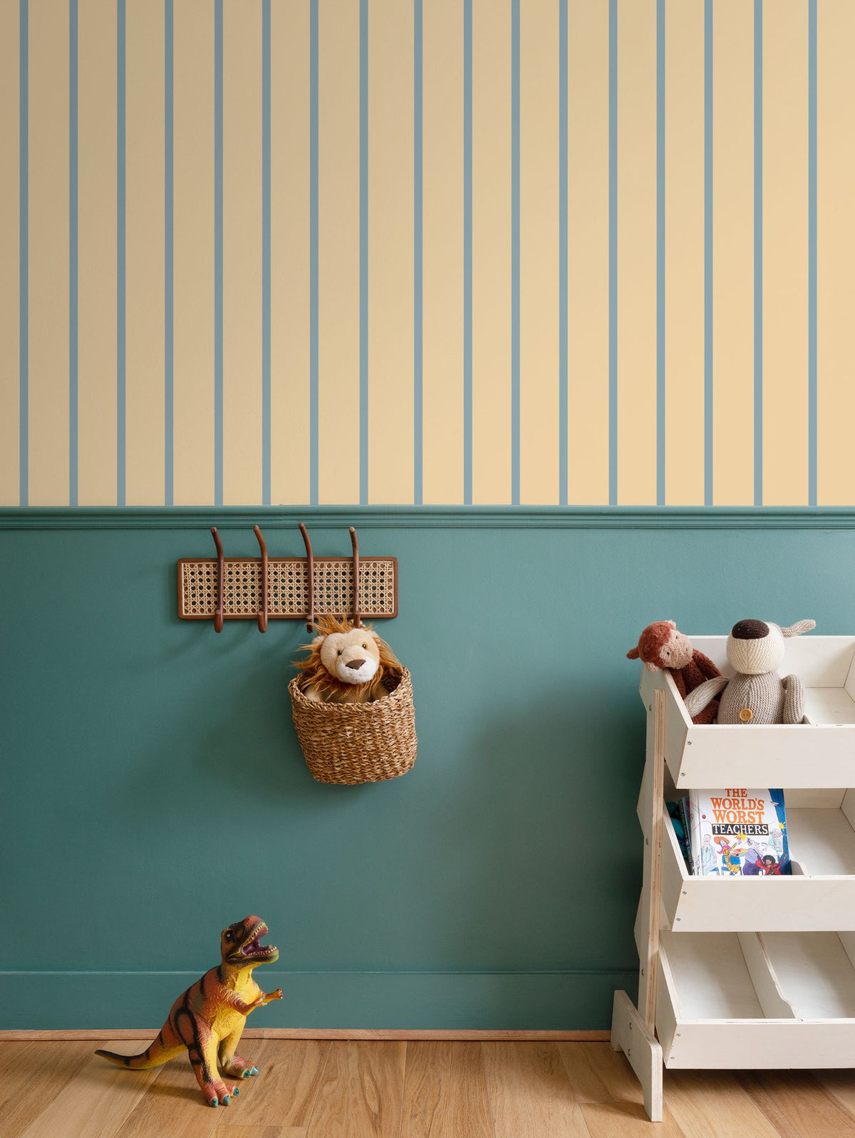 Soft Sand and Blue Striped Wallpaper