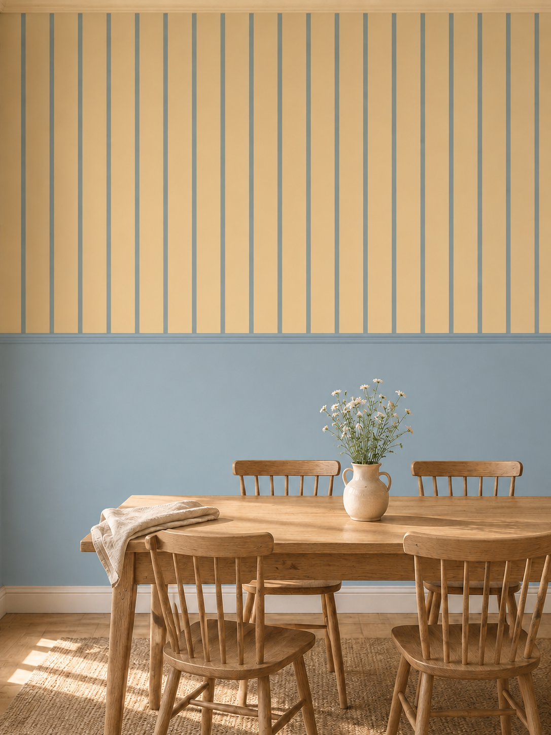 Soft Sand and Blue Striped Wallpaper