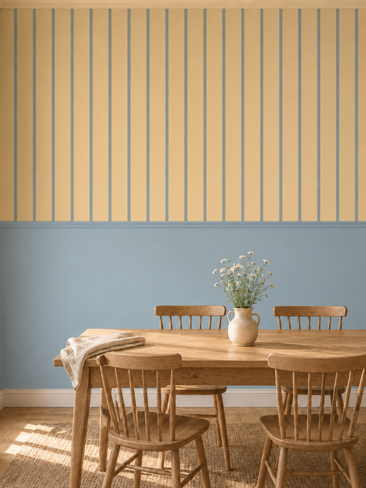 Soft Sand and Blue Striped Wallpaper