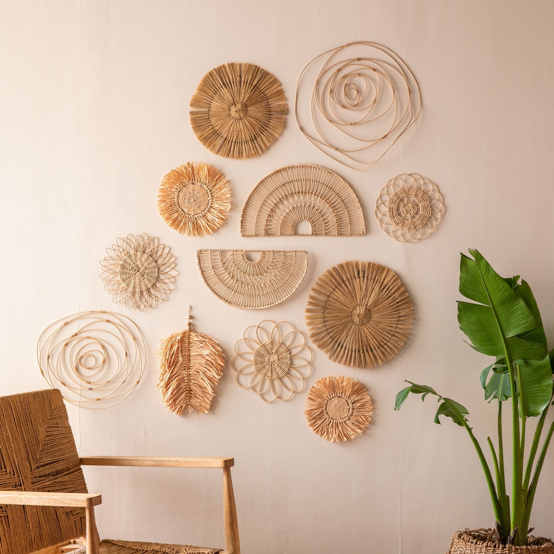 Bohemian Wall Decor UK: Handwoven Marigold Rattan Art-3
