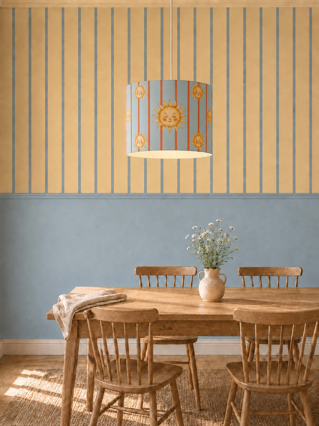 Soleil Lampshade – Retro Sun and Blue Stripes