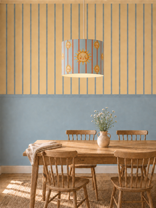 Soleil Lampshade – Retro Sun and Blue Stripes