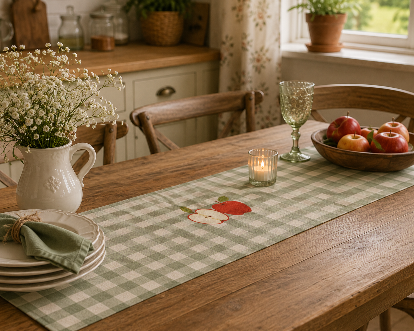 Apple Orchard Gingham Table Runner