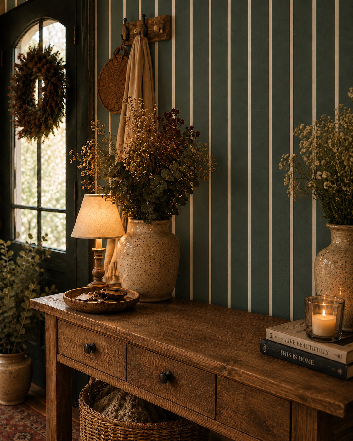 Forest Green Stripe Wallpaper