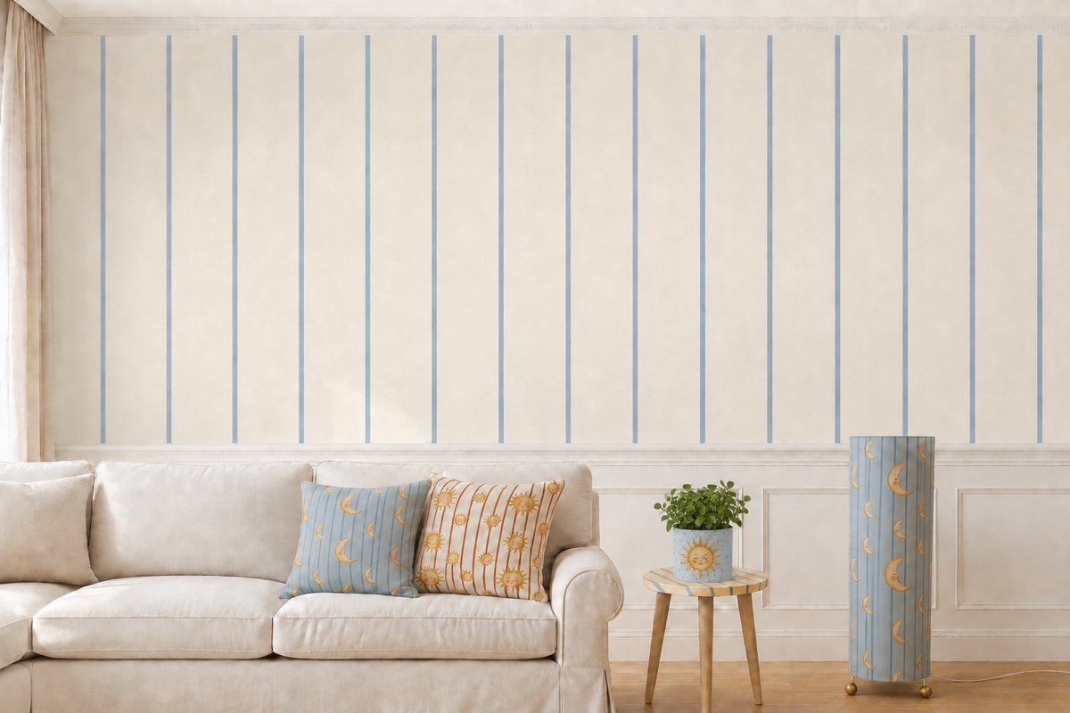 Lune et Soleil Powder Blue Stripe Wallpaper